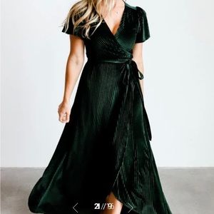 Emerald Green Velvet Wrap Dress